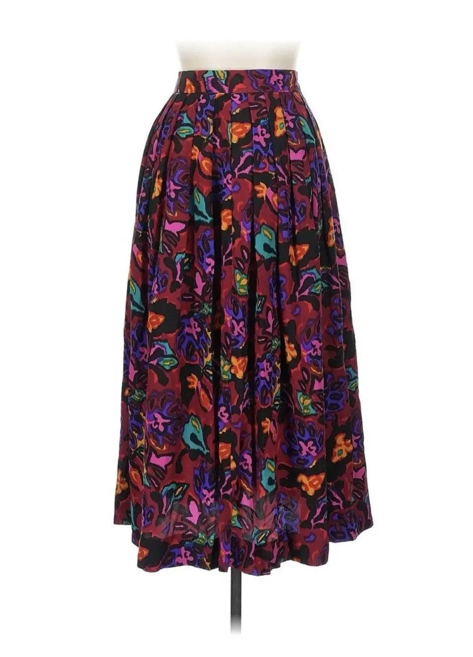 VTG JH Collectibles Pleated MIDI RETRO groovy 100% Silk Skirt Tie Dye 10
